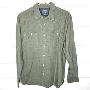 Austin Clothing Shirt Mens Small Green Button Up Long Sleeve Collared Cotton